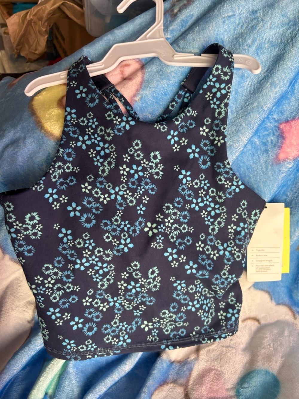 all in motion Navy Floral Tank Top with Blue Print